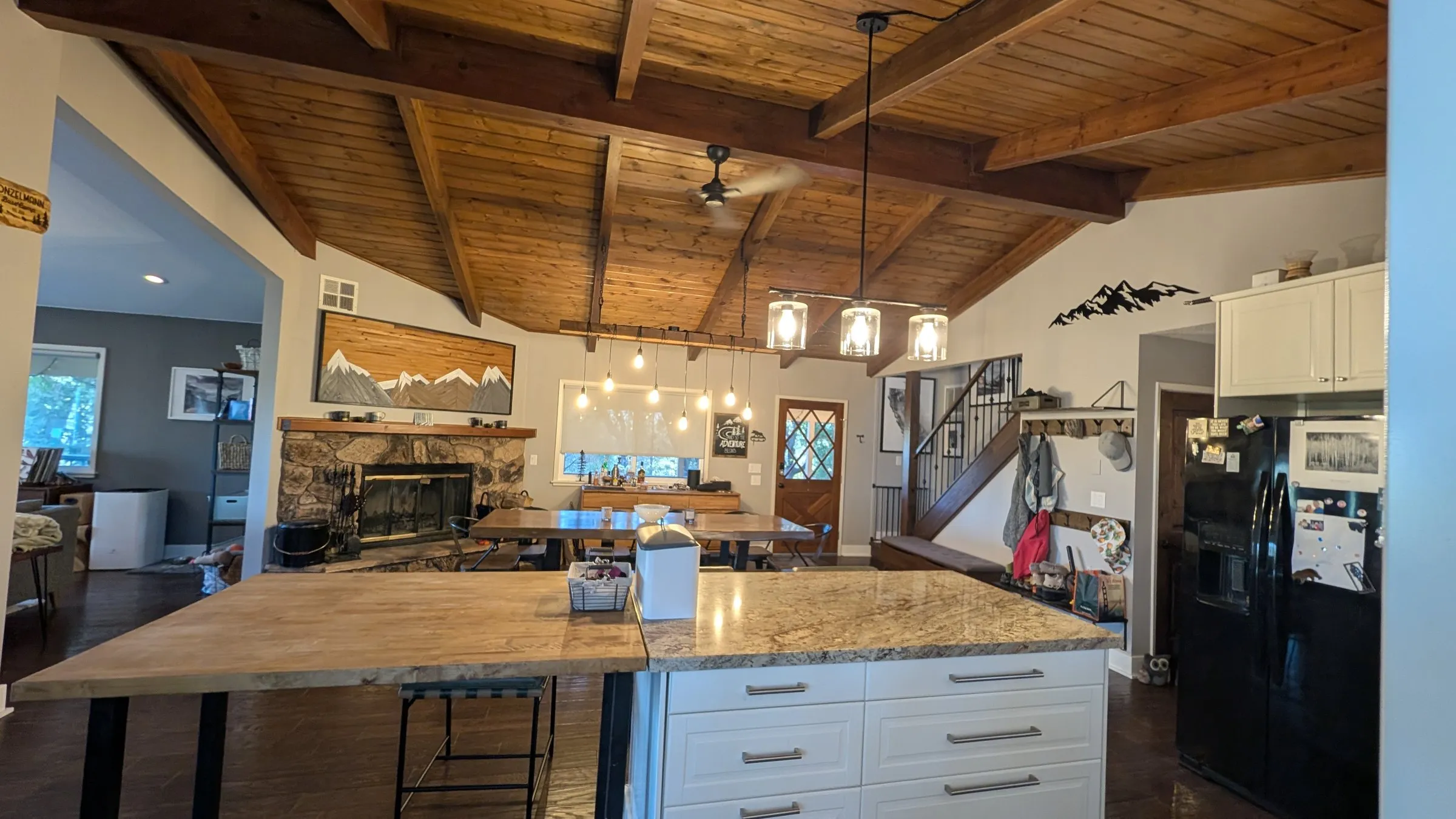 Granite kitchen island looking across to the dining room